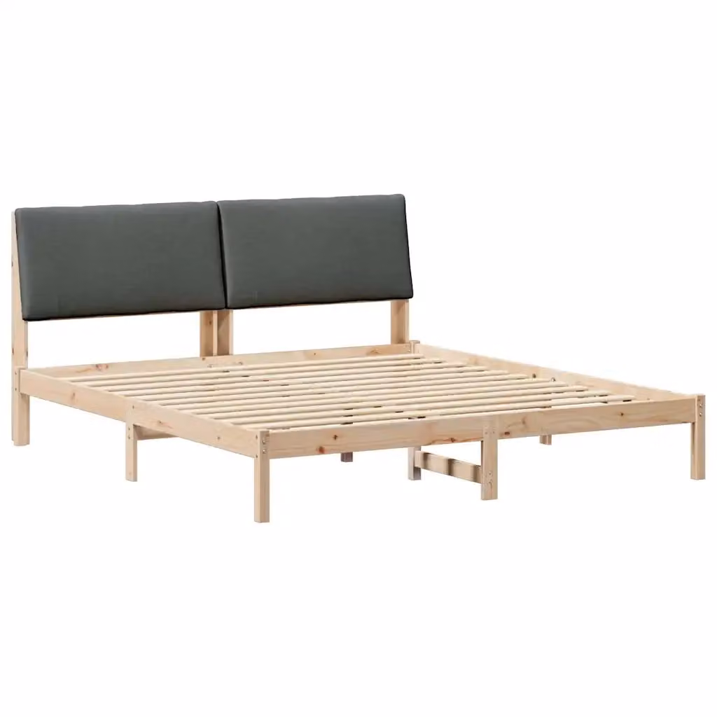 Struttura del letto moderna vidaXL in legno di pino e tessuto, marrone e grigio, 200 x 200 cm – 2