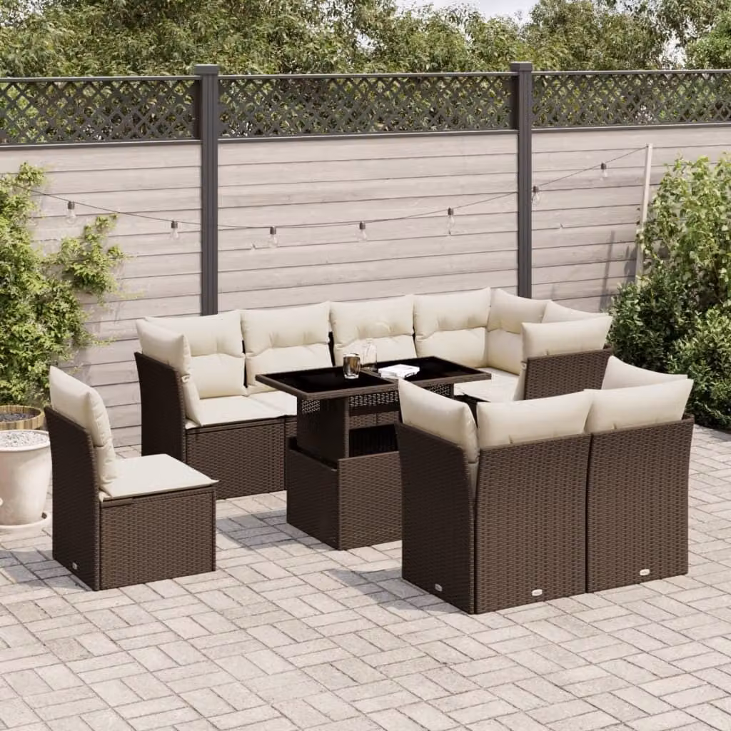 Maison Exclusive - Set Divani da Giardino 9pz con Cuscini Marrone in Polyrattan