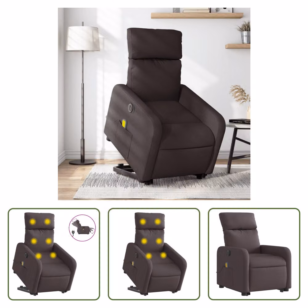 The Living Store Poltrona massaggiante elettrica con supporto in piedi Tessuto marrone scuro