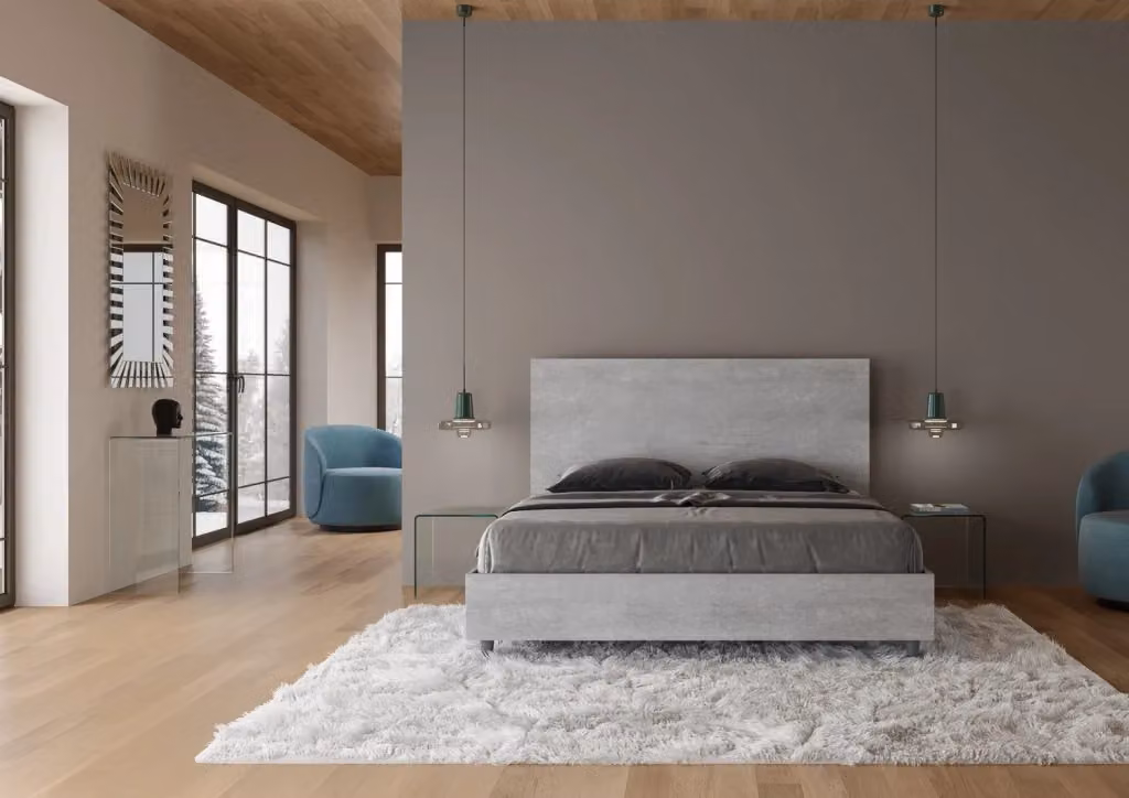 Letto Matrimoniale New Egos con Contenitore Alzata e Testata Dritta Colore Grigio L/P/H: 160 x 200 x 112 cm – 2