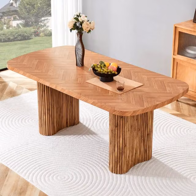 Tavolo da pranzo in MDF color noce con supporti a colonne arcuate e portata massima 136 kg 180 × 90 cm
