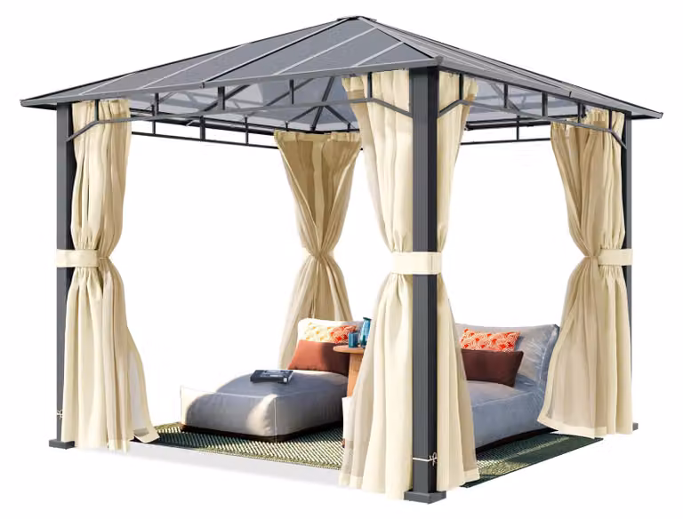 TOOLPORT Gazebo giardino 3x3 m, alluminio, tetto policarbonato ca. 8 mm, beige - con pannelli laterali e zanzariere