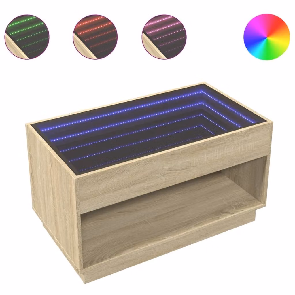 Tavolino da Salotto con LED Infinity Rovere Sonoma 90x50x50 cm
