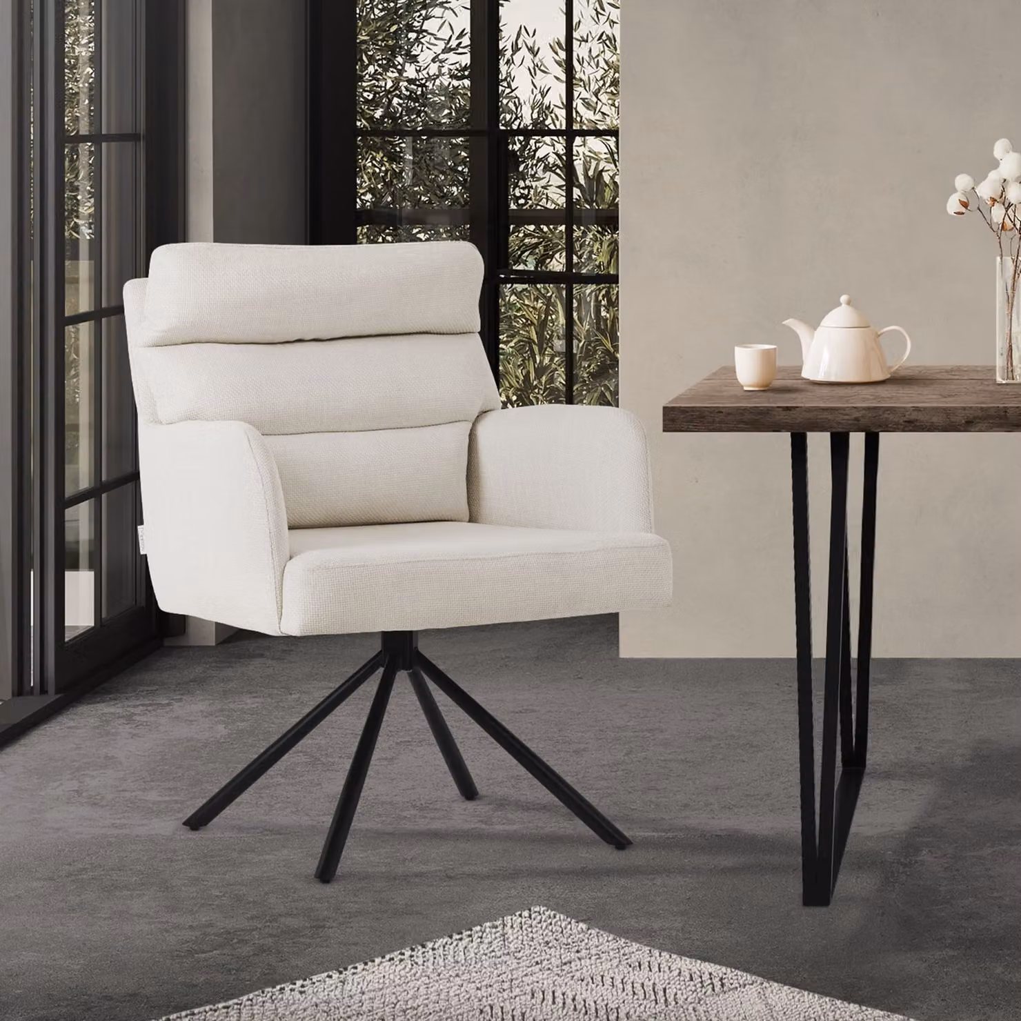 ML-Design sedie sala da pranzo girevoli Beige sedie da soggiorno con braccioli e schienale Cuscino posteriore Gambe in metallo Rivestimento in poliestere Sedia girevole Posizione auto
