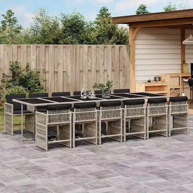 Set da pranzo da giardino vidaXL in polyrattan con cuscini e tavolo in vetro, 13 pezzi, grigio antracite