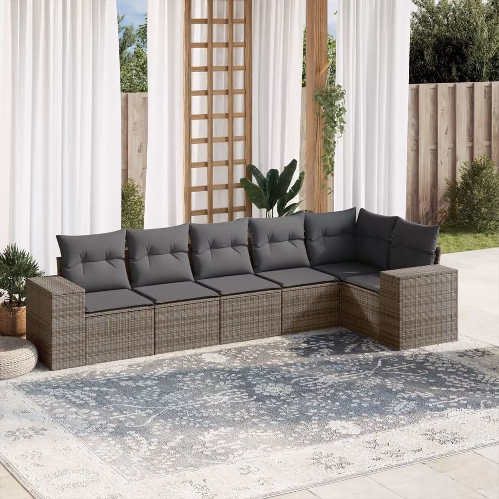vidaXL Set Divano da Giardino a L 6 pz con Cuscini Grigio in Polyrattan e Acciaio – 1