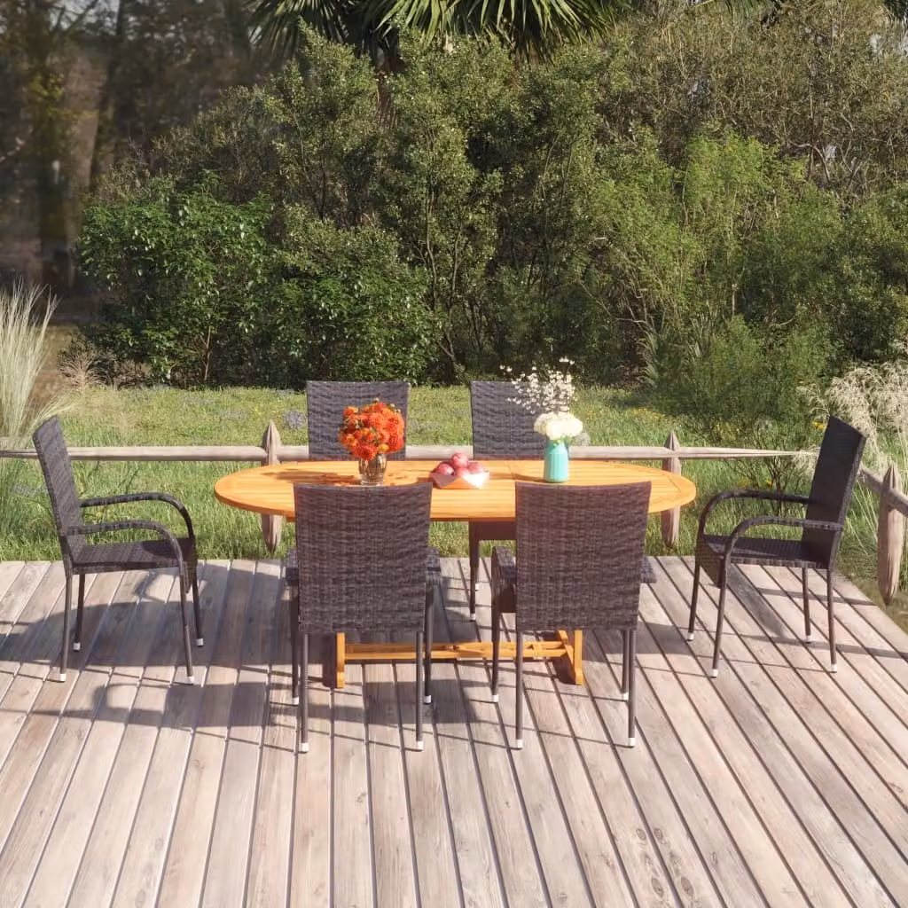 The Living Store Set da pranzo da giardino 7 pezzi in poly rattan nero