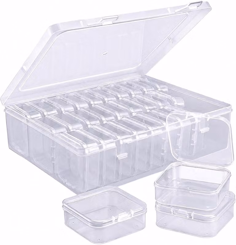 Contenitori di stoccaggio, 30 pezzi, in plastica trasparente, impilabili, dimensioni 22,3 x 16,5 x 5,5 cm, ideali per lavori manuali e artigianato
