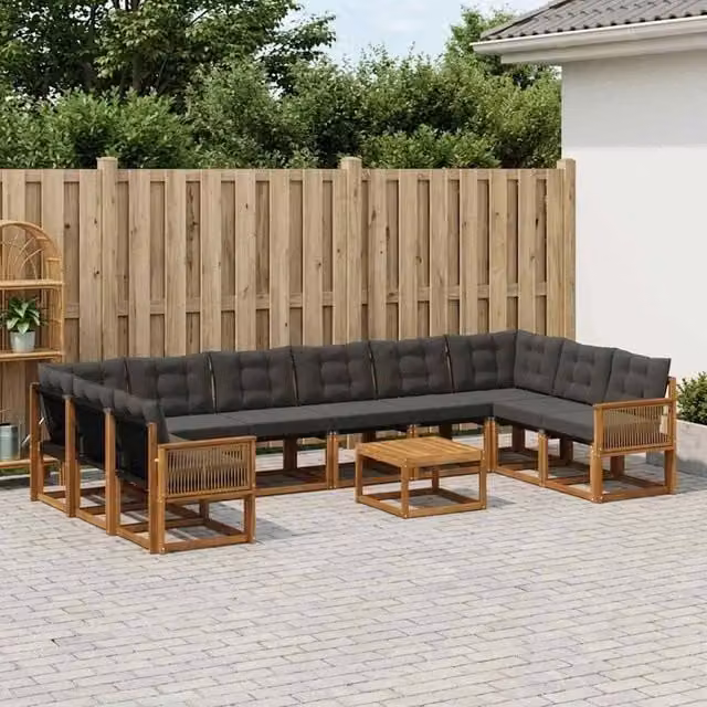 Set di divani da esterno 11 pz Naturale e Nero 3382260
