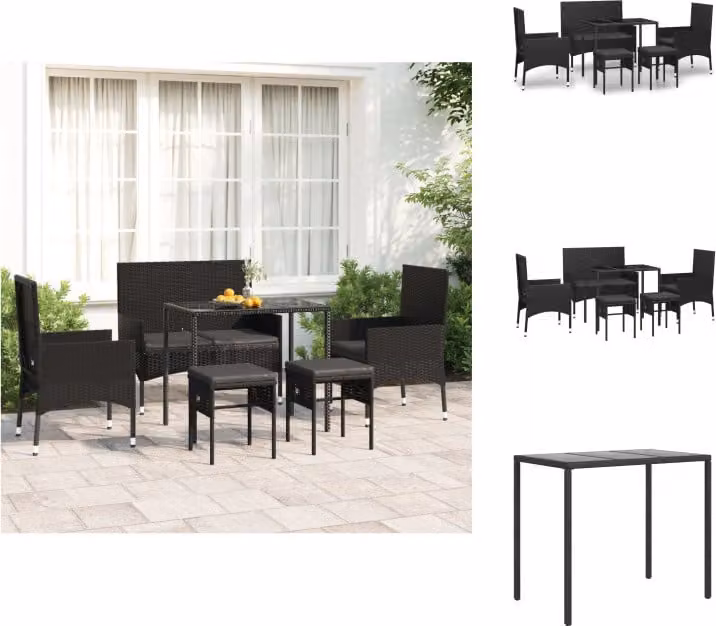 vidaXL Set di 6 pezzi da giardino con cuscini in poly rattan nero - Set di mobili da giardino