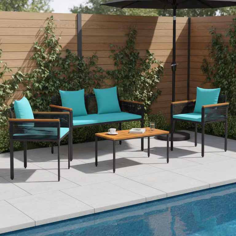 Maison Exclusive - Set di mobili da giardino con cuscini in polyrattan nero e turchese