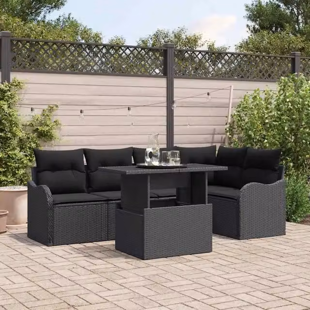 Set da pranzo 6 pz Nero Poly Rattan 3348469