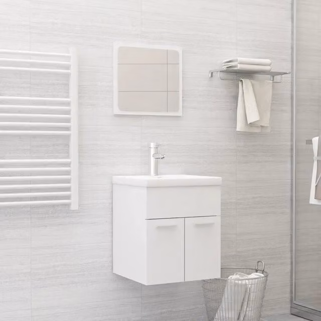 Set Mobili da Bagno Moderno vidaXL Bianco con Mobile Lavabo e Armadietto Specchio a Parete