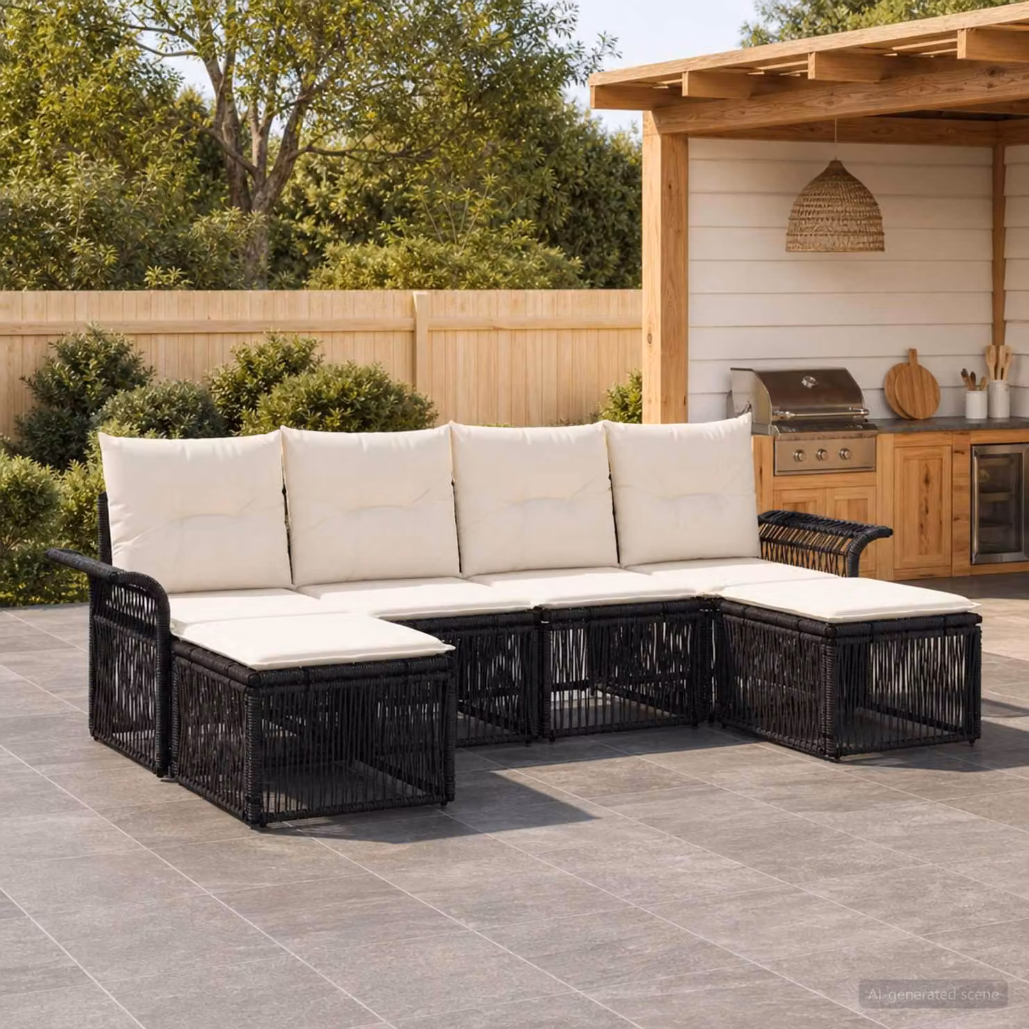 Maison Exclusive - Set da giardino composto da 6 pezzi, divano in rattan sintetico nero
