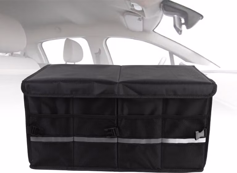 Organizzatore per il bagagliaio dell'auto, grande capacità, scomparti multipli, tessuto Oxford, impermeabile, 55 l, contenitore pieghevole con maniglie per viaggi, campeggio, nero, senza coperchio