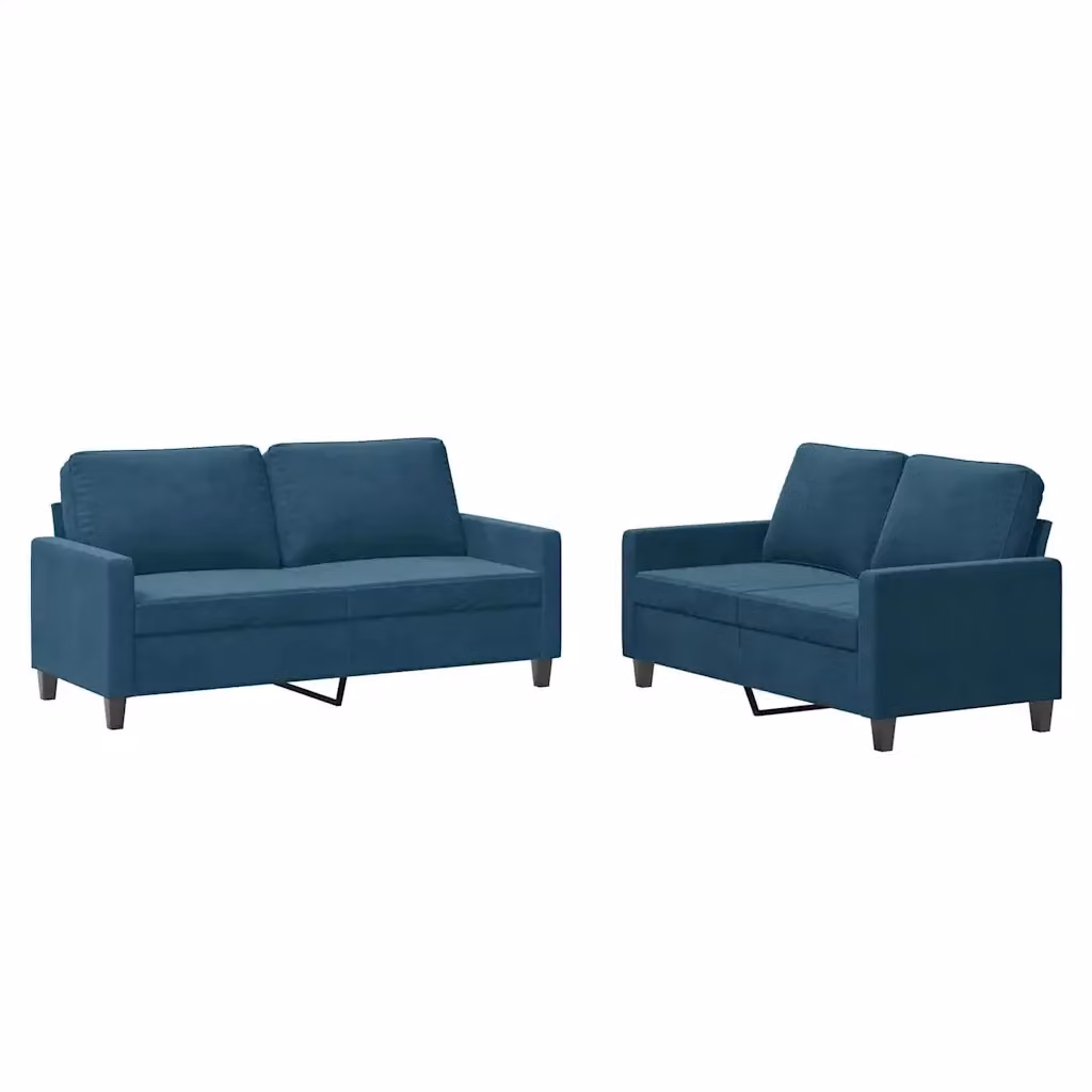 Set di 2 divani moderni vidaXL in velluto blu con cuscini e struttura in metallo e MDF – 2