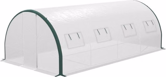 Serra a Tunnel 2 Ingressi 8 Finestre 6x3 m in PE Poliestere e Acciaio Zincato Bianco e Verde