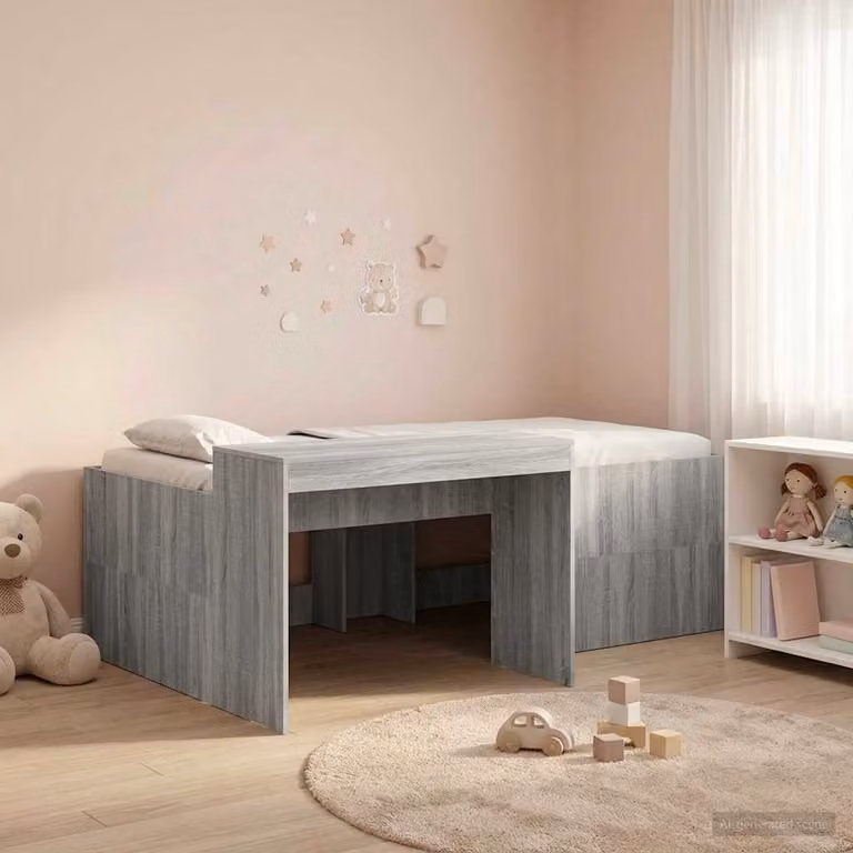 Letto alto per bambini con scrivania vidaXL, colore grigio, L/P/H: 200 x 140 x 203 cm