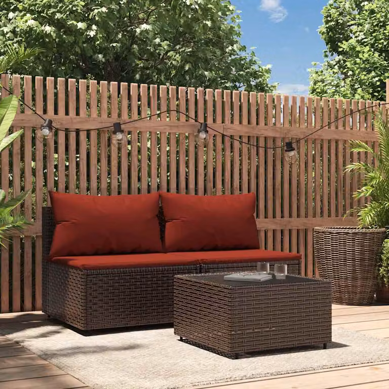 Set Mobili da Giardino 3 pz vidaXL in Polyrattan Marrone con Cuscini