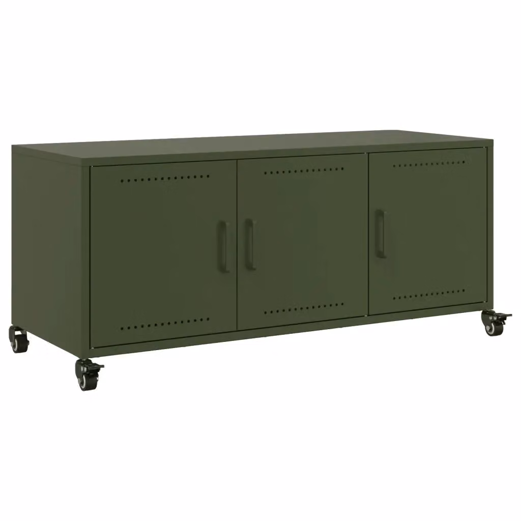 Mobile TV vidaXL Verde Oliva in Metallo con Ruote L/P/H: 100,5 x 39 x 43,5 cm – 2