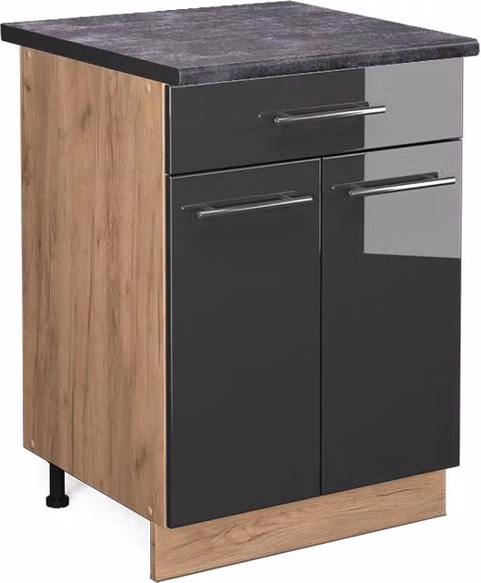Mobiletto base per cucina Fame-Line Antracite lucido/Rovere dorato 60 cm con cassetto, PL Antracite Vicco