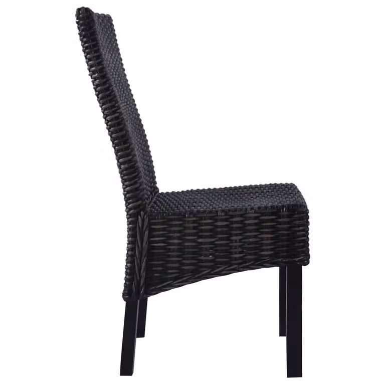 Sedie da pranzo 4 pezzi in rattan Kubu nero e legno di mango
