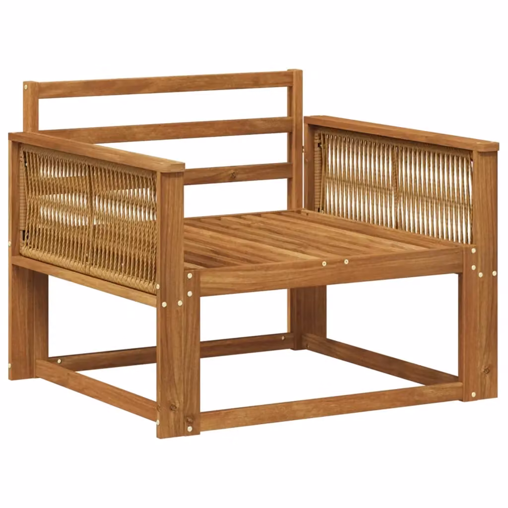 Divano centrale componibile per esterno in legno di acacia marrone con braccioli e design moderno – 2