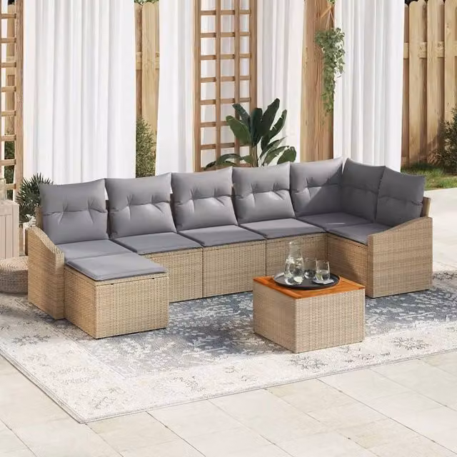 Set Divano da Giardino 8 pz Beige e Grigio Chiaro polyrattan 3356530