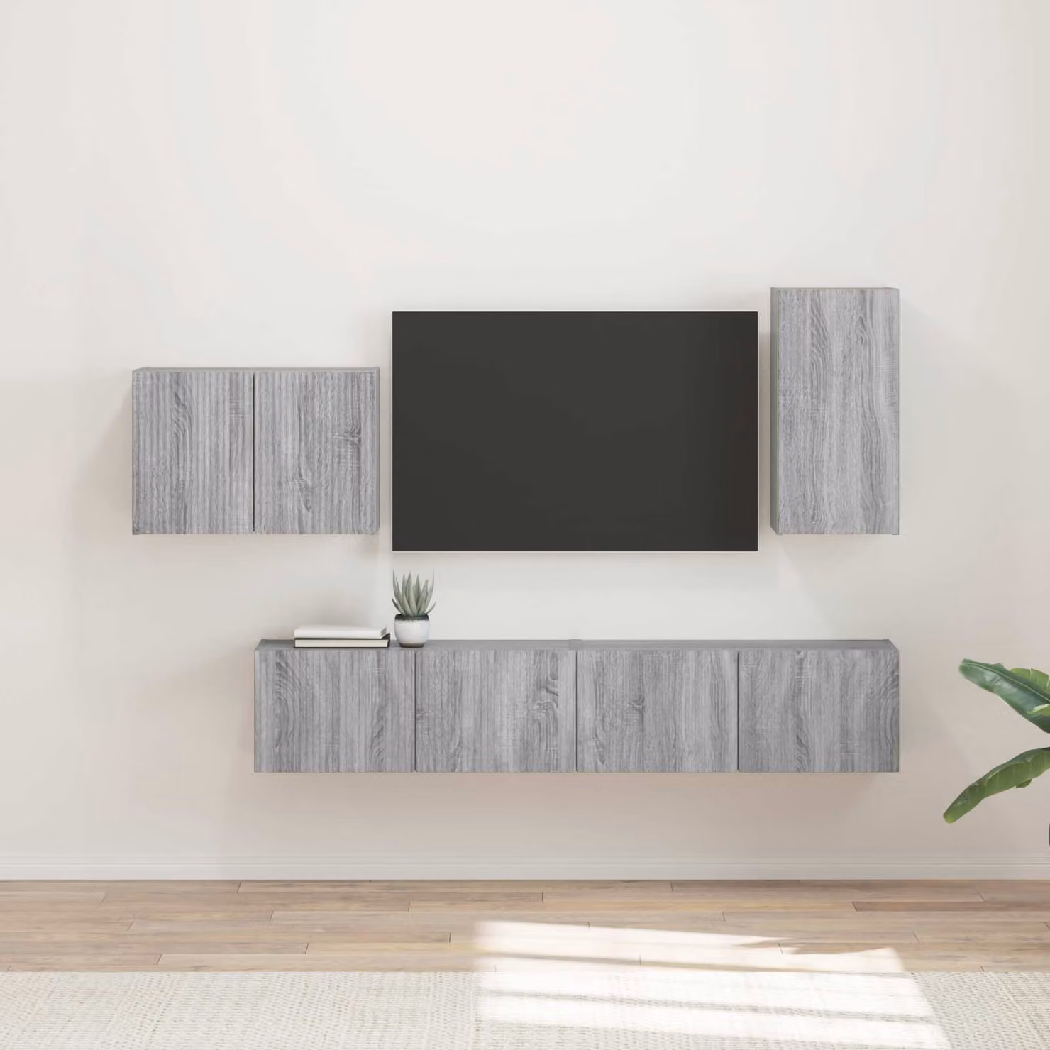 vidaXL Set di 4 Mobiletti da TV a Parete Moderni in MDF Grigio L: 78,5 cm, P: 31,0 cm, H: 29,5 cm