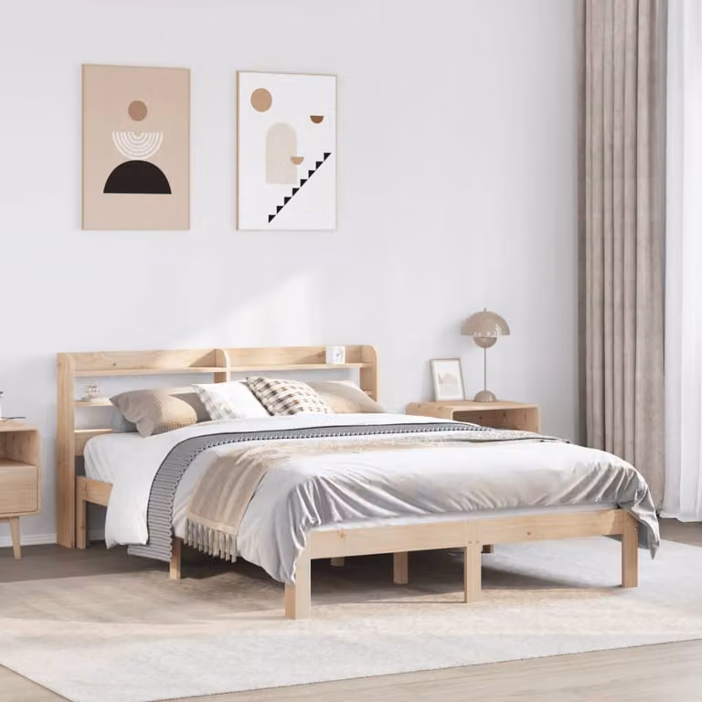 vidaXL Giroletto con Testiera in Legno Massello di Pino Marrone con Scomparti Laterali L/P/H: 160 x 200 x 82 cm