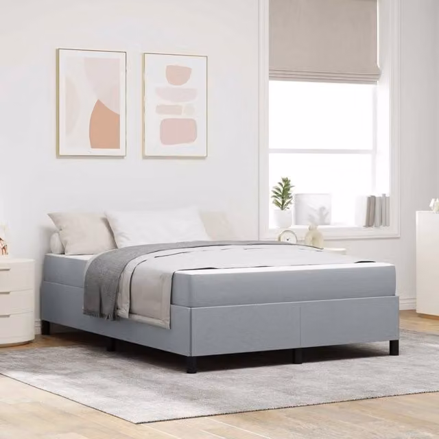 Letto a molle moderno vidaXL in tessuto grigio con struttura in legno e doghe rigide L/P/H: 140 x 200 cm