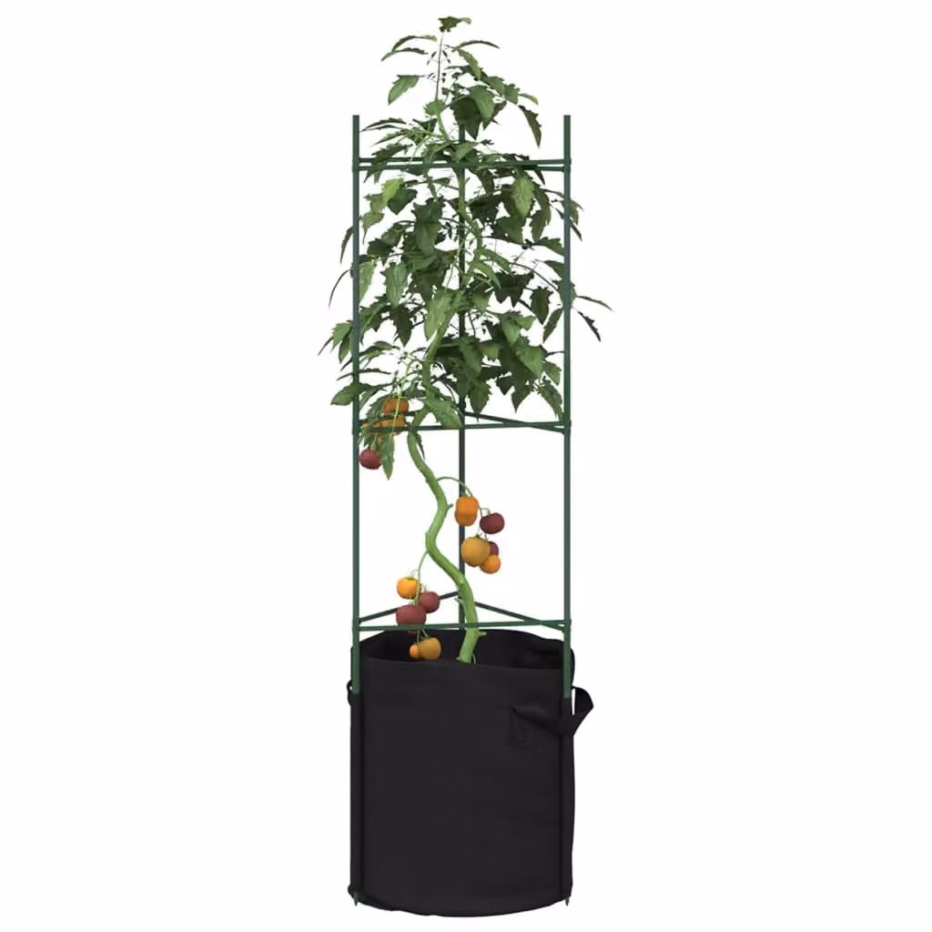 Set di 8 sostegni per pomodori vidaXL in acciaio e plastica, colore verde e nero, Altezza: 116 cm