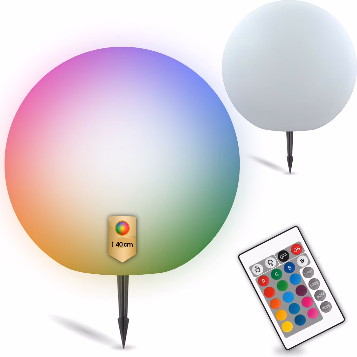 Grande lampada a sfera per esterni da 40 cm a LED RGBW a energia solare con telecomando Polux 311368