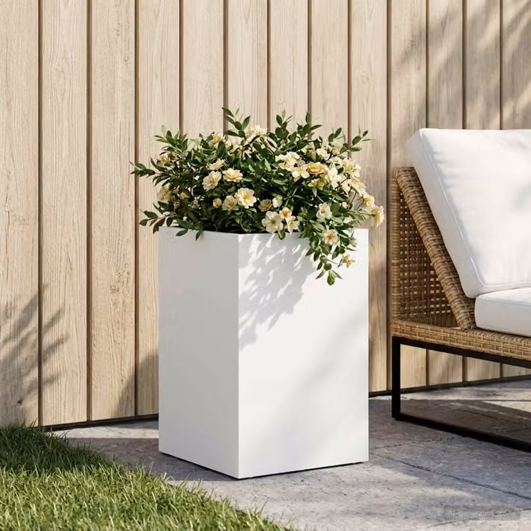 vidaXL Vaso da giardino in metallo Bianco L/P/H: 30 x 30 x 40 cm
