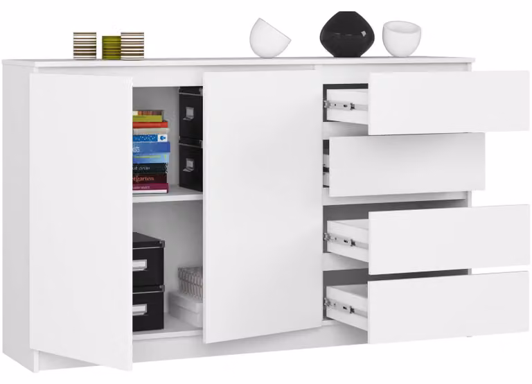 Comò da 160 cm con 4 cassetti e 2 ante; credenza, mobile da sala da pranzo, armadio alto 99 cm
