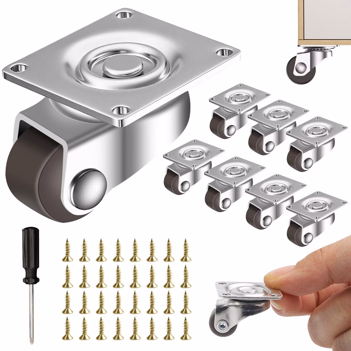 8 piccoli rotelle per mobili, rotelle girevoli, 12 mm, a 360 gradi, mini-rotelle per mobili
