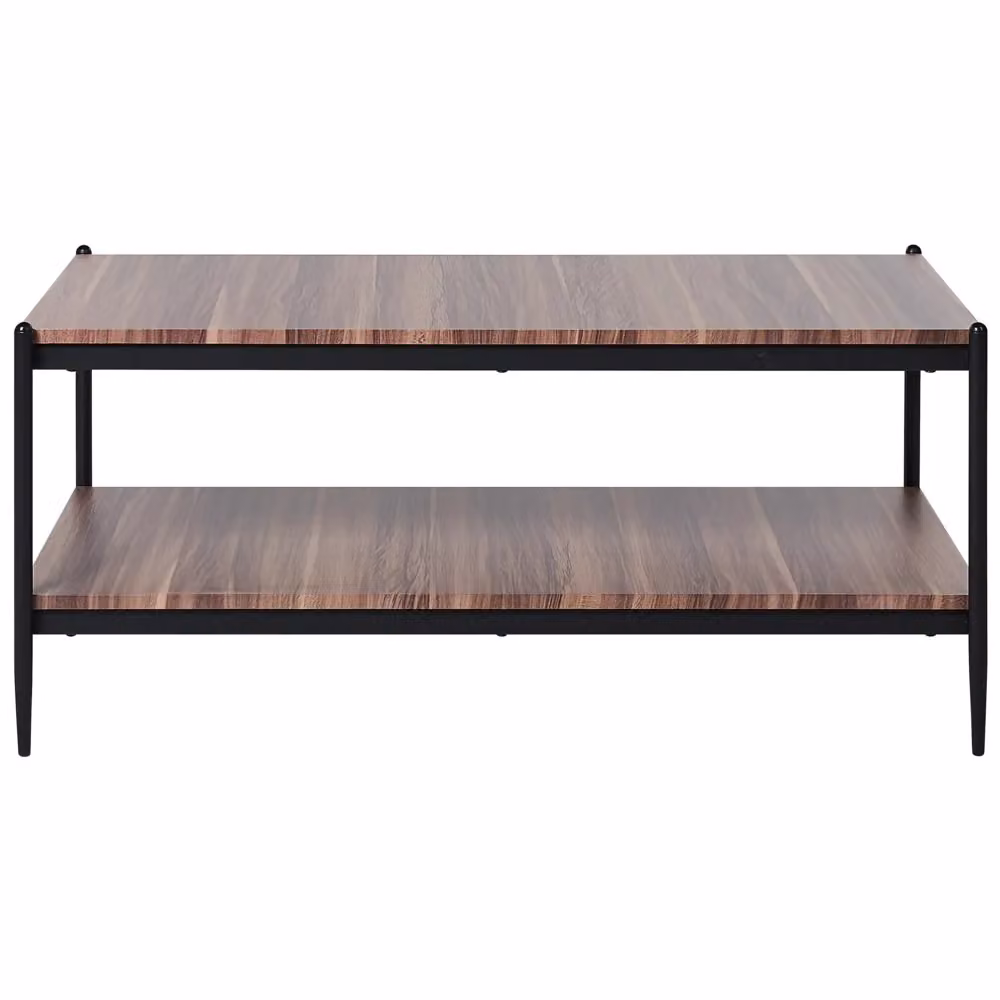 Tavolino da caffè Beliani in stile industrial con 2 ripiani, finitura opaca nero e marrone, L: 100 cm, P: 52 cm, H: 45 cm – 2
