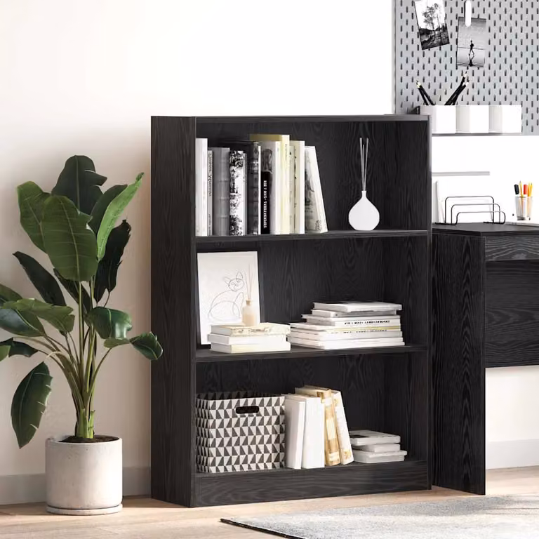 Libreria moderna vidaXL in MDF per soggiorno, Colore Nero e Marrone, L 80 x P 24 x H 109 cm