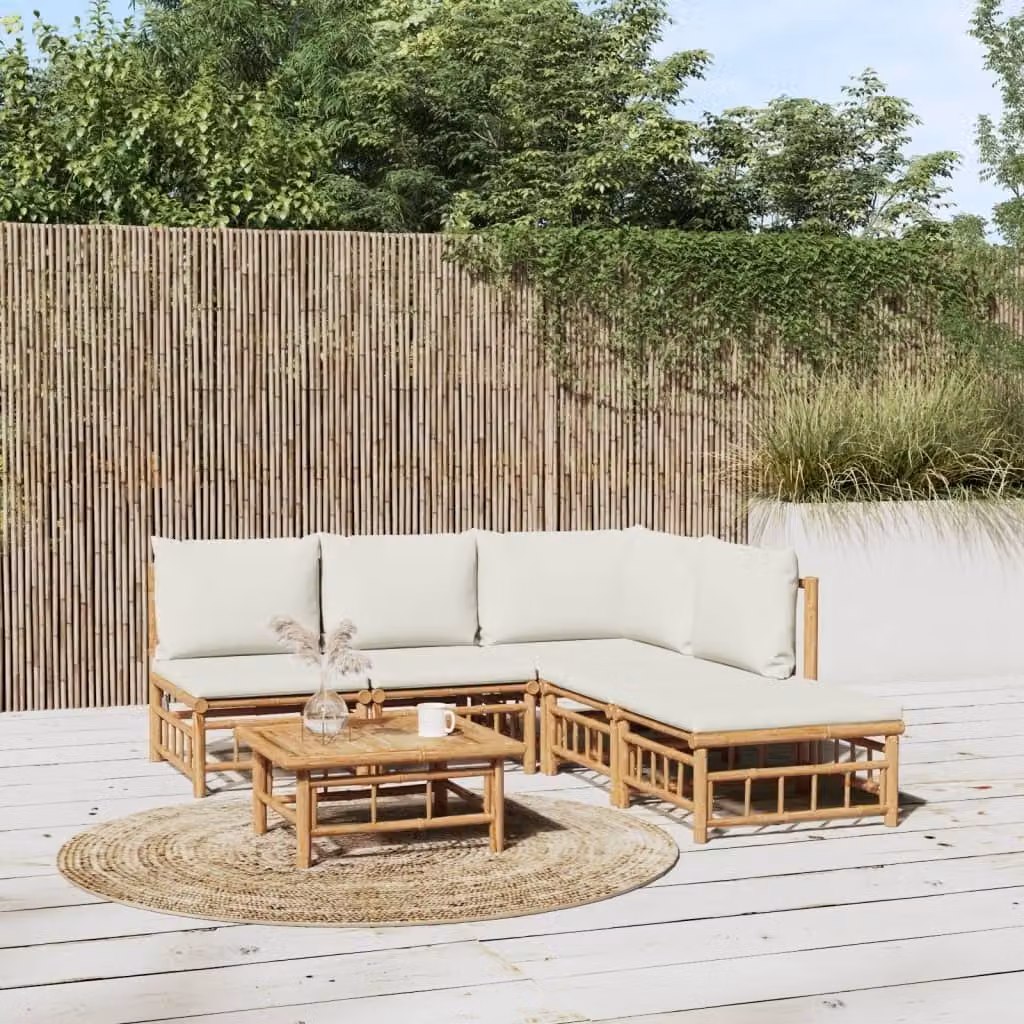 Maison Exclusive - Set da giardino da 6 pezzi con cuscini color bianco crema in bambù