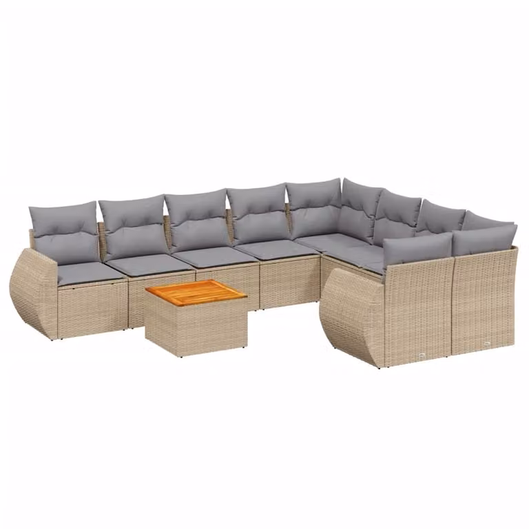 Set Divano da Giardino 9 pz con Cuscini Beige in Polyrattan