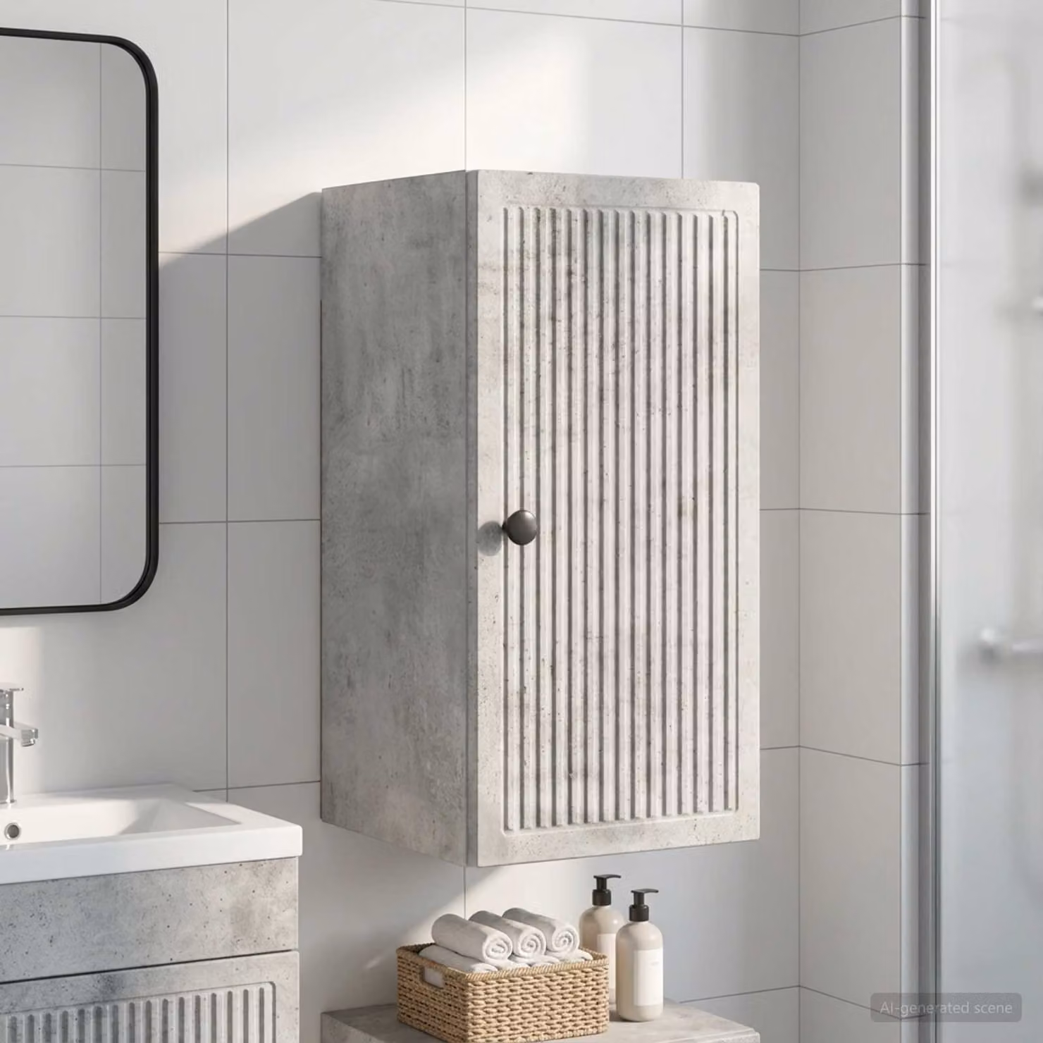 Armadio da bagno a muro moderno vidaXL EDE Grigio e Nero con ripiani interni L: 30 cm, P: 31 cm, H: 59 cm