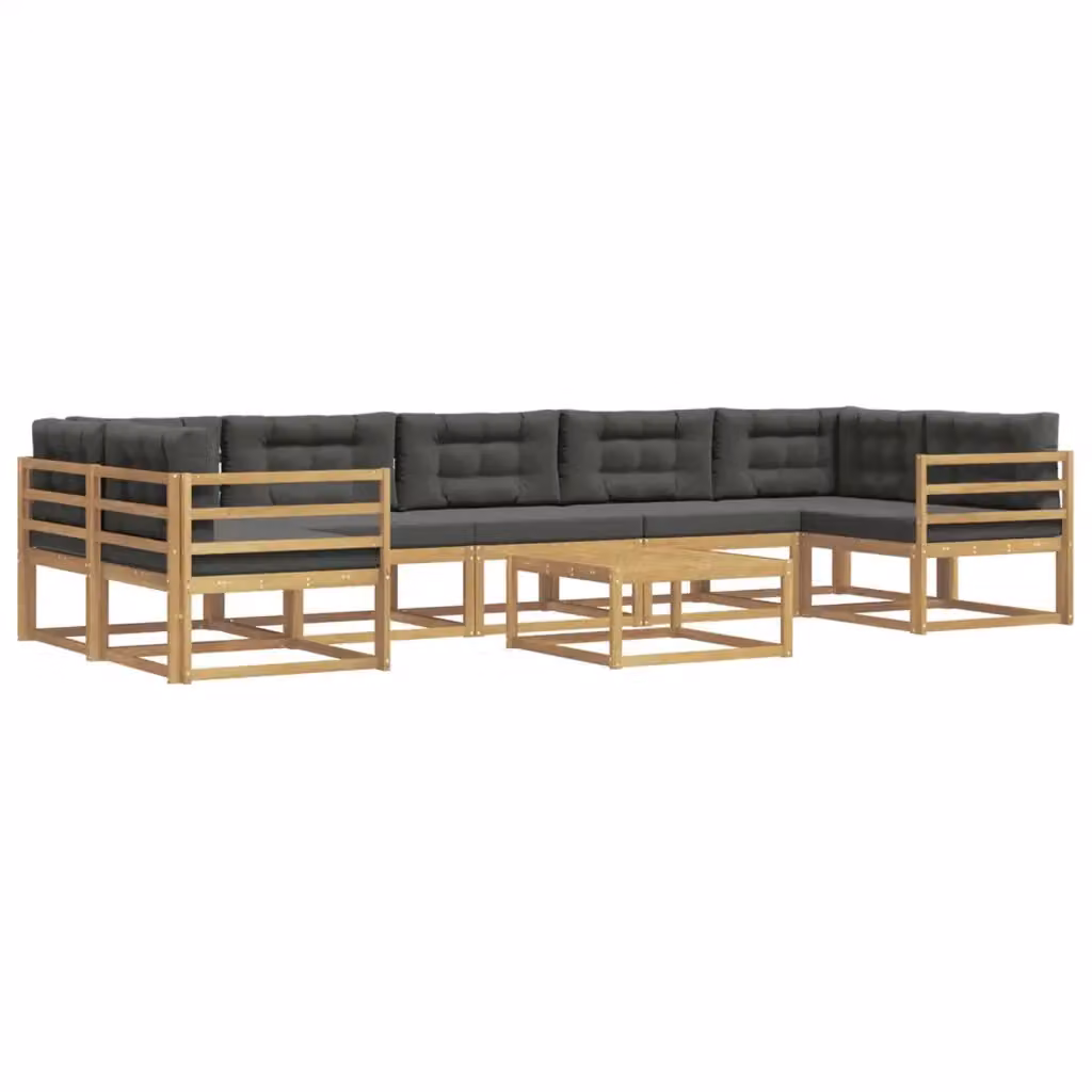 Set di divani da esterno vidaXL in legno di acacia con cuscini Bianco e Antracite, composto da 6 pezzi con tavolino da caffè e elementi angolari – 2