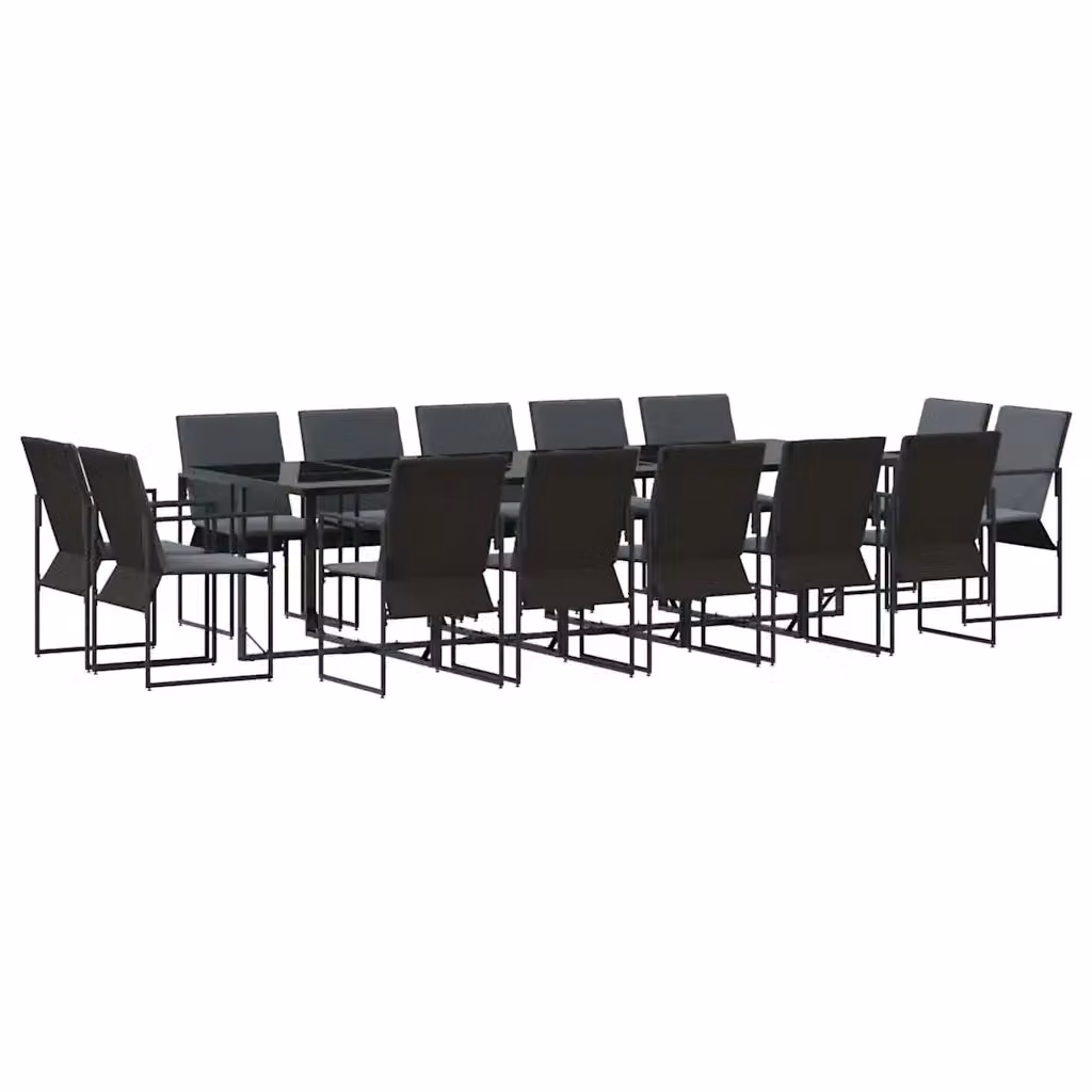 Set da pranzo per giardino e terrazzo vidaXL in acciaio antracite e vetro nero opaco, 15 pezzi – 2