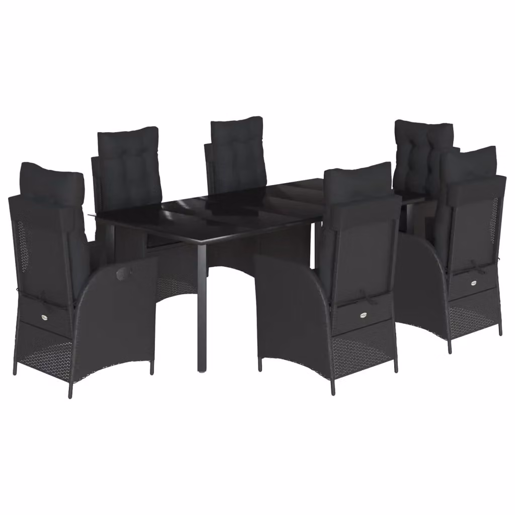 Set da pranzo da giardino vidaXL in polyrattan nero con tavolo in vetro e 7 pezzi – 2