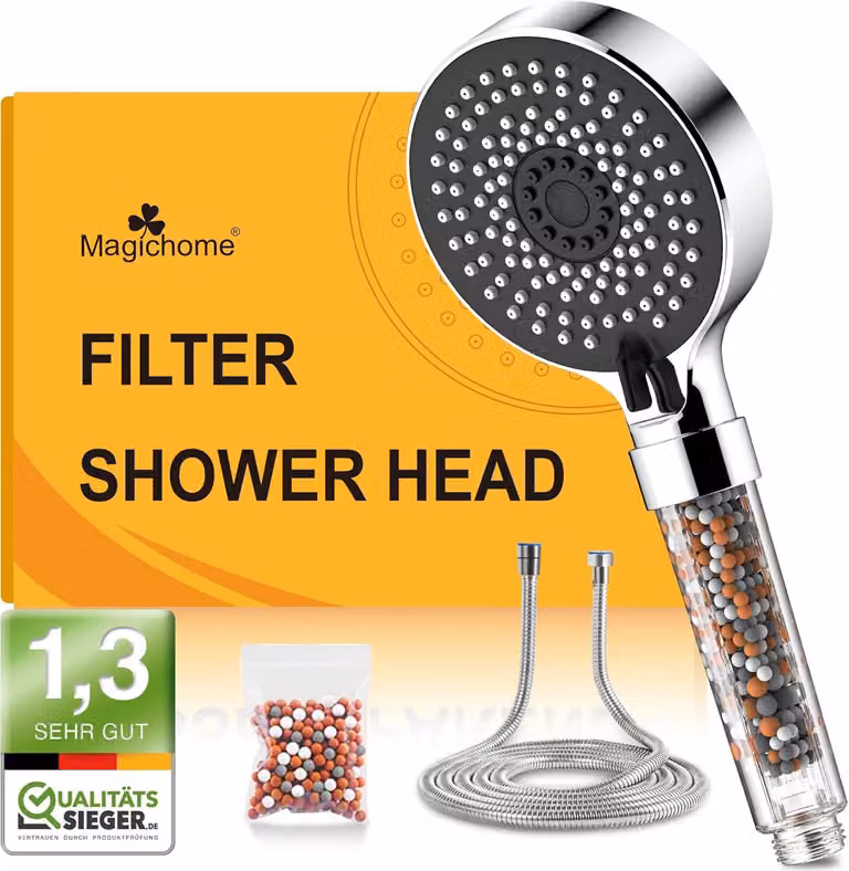 Doccia con 5 diverse modalità di erogazione, colore nero, filtro a 3 strati, sistema di risparmio idrico, ideale per il bagno