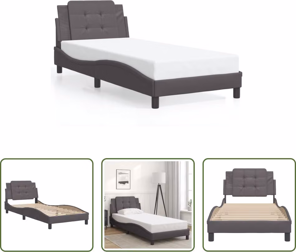 The Living Store Giroletto con testiera grigio 100x200 cm in ecopelle