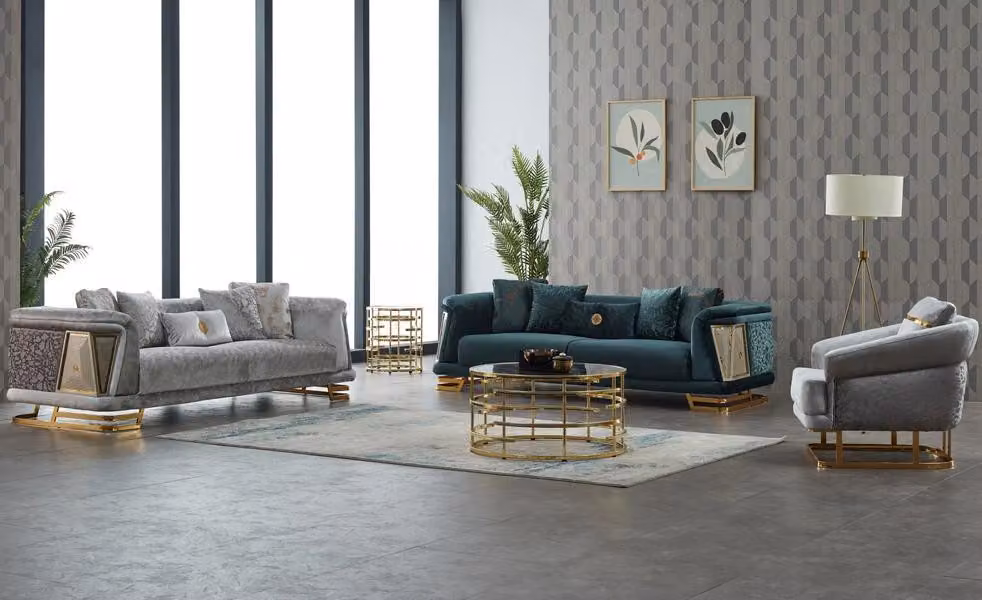 Couchgarnitur Dreisitzer Sessel Couch Stoff 3tlg Polstersofa Sofa Grau