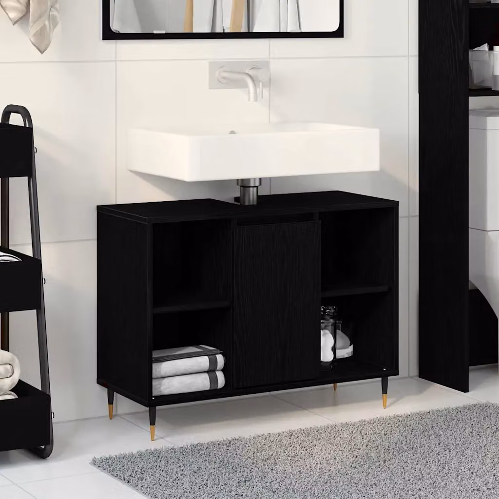 Mobile da bagno vidaXL nero opaco con specchio e ripiani interni, L 80 x P 33 x H 60 cm