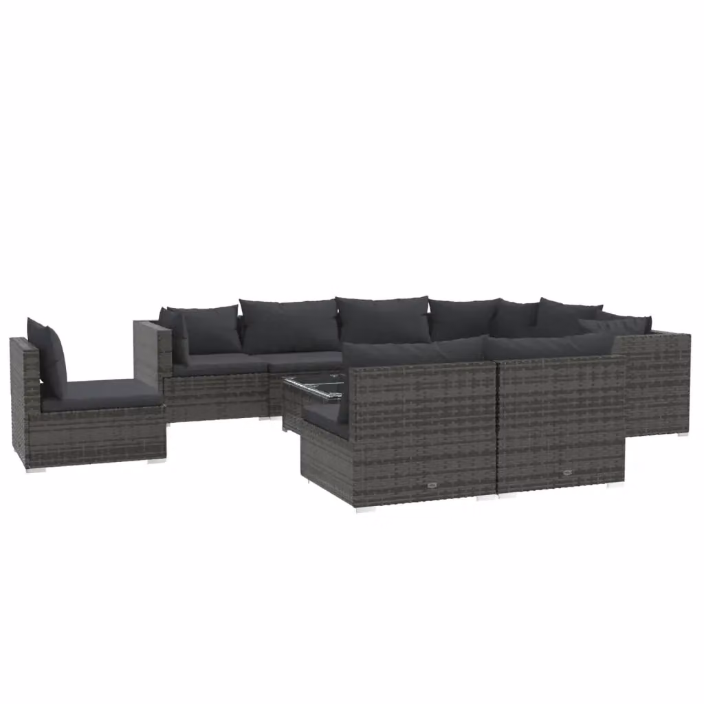 Set da giardino vidaXL a forma di U composto da 10 pezzi con tavolino e cuscini in polyrattan grigio antracite – 2
