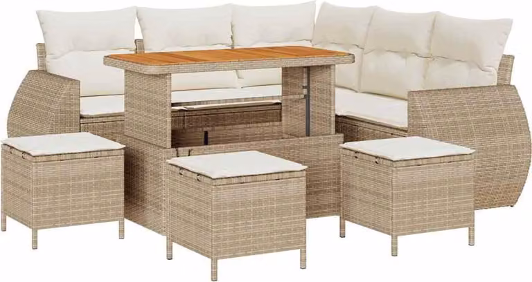 Set Divano da Giardino 9 pcs Beige polyrattan